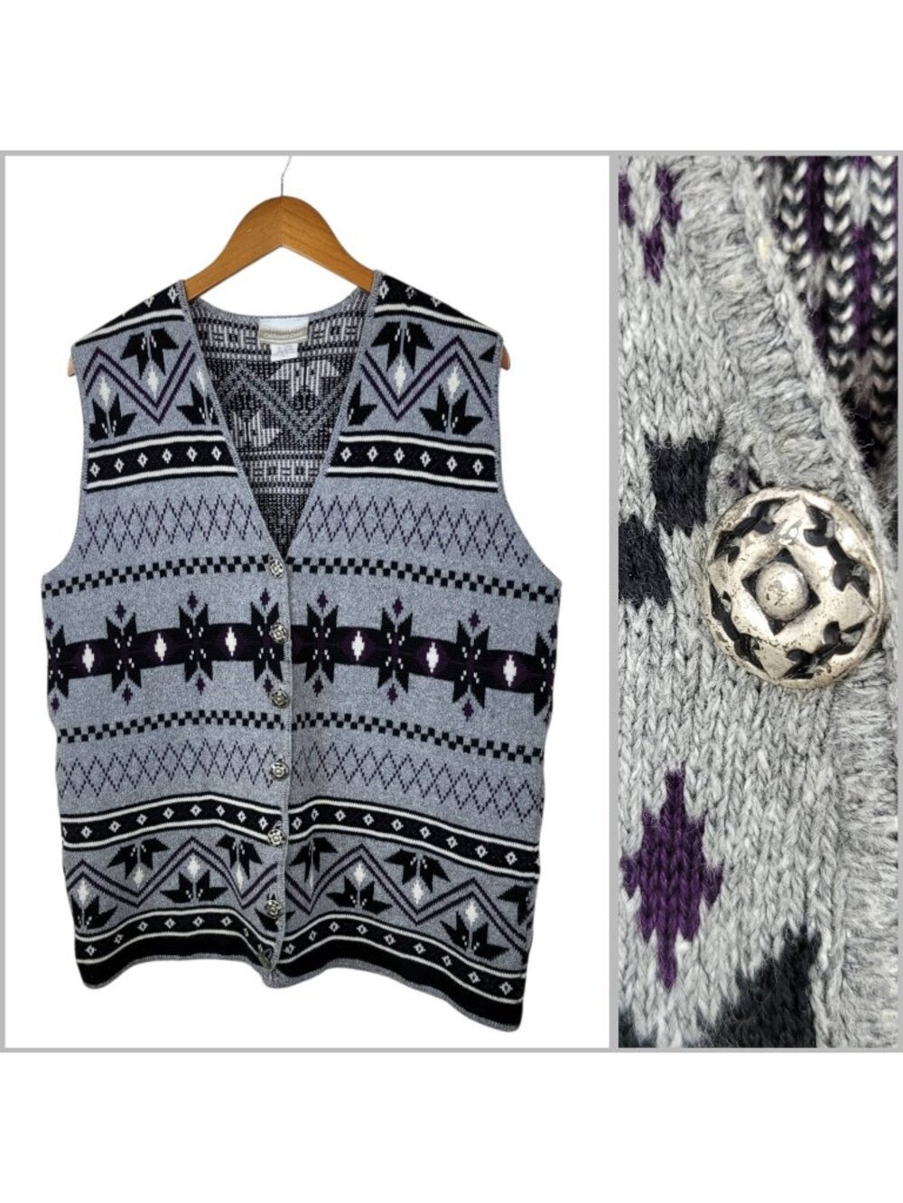 Coldwater Creek Sweater Vest Large Aztec Southwest Cowgirl Vintage Native